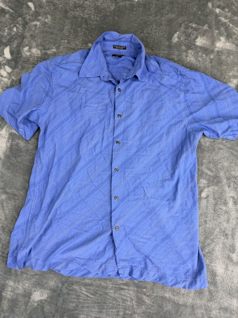 Alfani Mens Blue Button Front Short Sleeve Dress Shirt L
